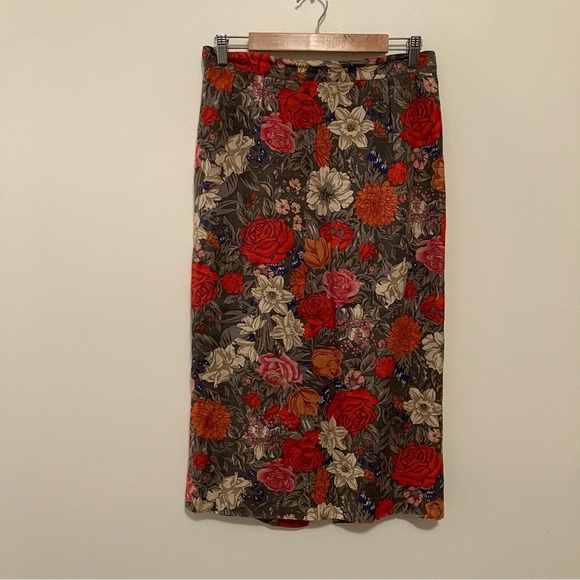 VTG Talbots Long Linen Skirt Sz.12 Green Floral Lined Cottagecore Pockets - Picture 1 of 8